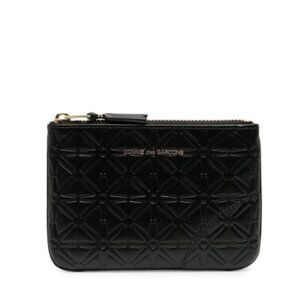 NIB Comme des Garcons Black Leather Geometric Debossed Wallet Pouch